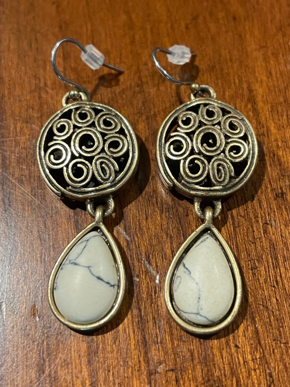 American Eagle Brassy/gold Earrings with White Teardrops